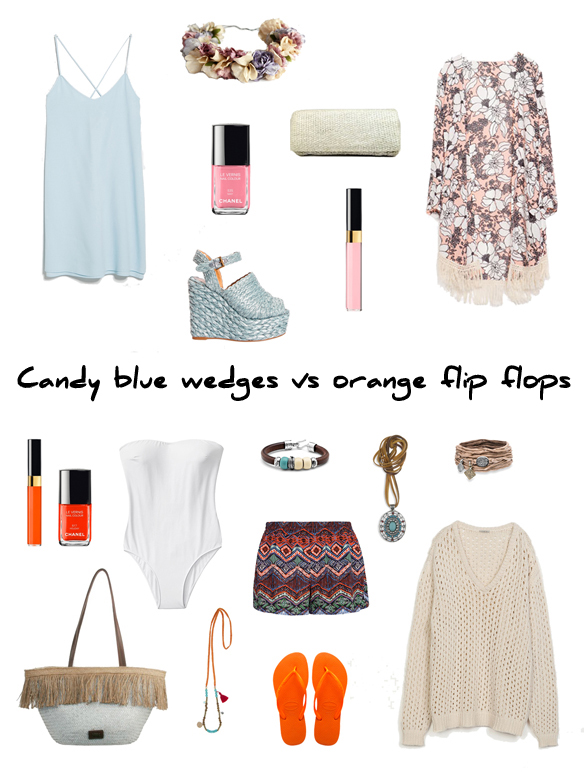 15colgadasdeunapercha_finde_looks_candy_blue_wedges_saturday_vs_orange_flip_flops_sunday_portada