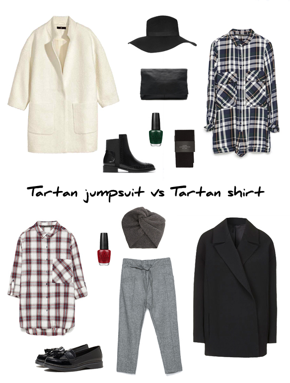 15colgadasdeunapercha_finde_looks_green_tartan_jumpsuit_saturday_sabado_mono_tartan_verde_vs_maroon_tartan_shirt_sunday_domingo_camisa_tartan_granate