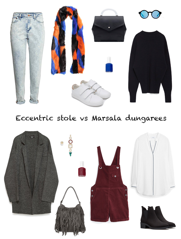 15-colgadas-de-una-percha-finde-looks-weekend-outfits-estola-excentrica-sabado-eccentric-stole-saturday-peto-marsala-domingo-sunday-marsala-dungarees