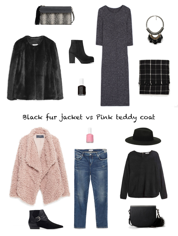15-colgadas-de-una-percha-finde-looks-weekend-outfits-sabado-chaqueta-pelo-negra-black-fur-jacket-saturday-domingo-rosa-abrigo-oso-pink-teddy-coat-sunday